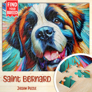 Heiligen Bernhard Hund Portrait Acryl-Kunst Druck Puzzle