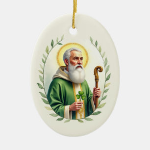 Heiligenbild von Saint Patrick in Wasserfarben in Keramik Ornament