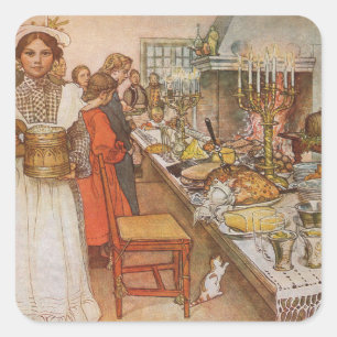 Heiliger Abend von Carl Larsson, Vintage Holidays Quadratischer Aufkleber