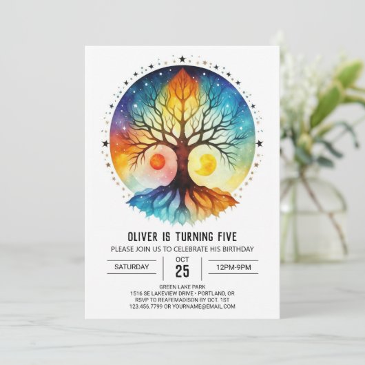 Heiliger Baum zum Geburtstag Einladung (Stehend Vorderseite)
