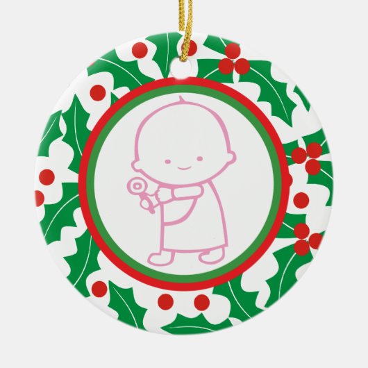 Heiliger Berry Baby's 1. Weihnachtsdekoration Keramik Ornament (Vorne)