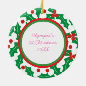 Heiliger Berry Baby's 1. Weihnachtsdekoration Keramik Ornament (Hinten)