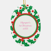 Heiliger Berry Baby's 1. Weihnachtsdekoration Keramikornament (Hinten)