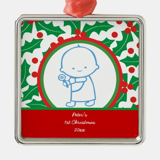 Heiliger Berry Baby's 1. Weihnachtsdekoration Silbernes Ornament (Vorne)