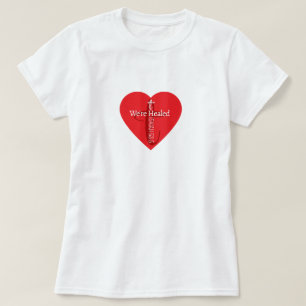 Heiliger Bibelvers Roter Herz Kreuz Einfaches Weiß T-Shirt