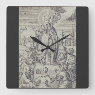 Heiliger Bischof Amandus von Maastricht Heiligenbi Quadratische Wanduhr