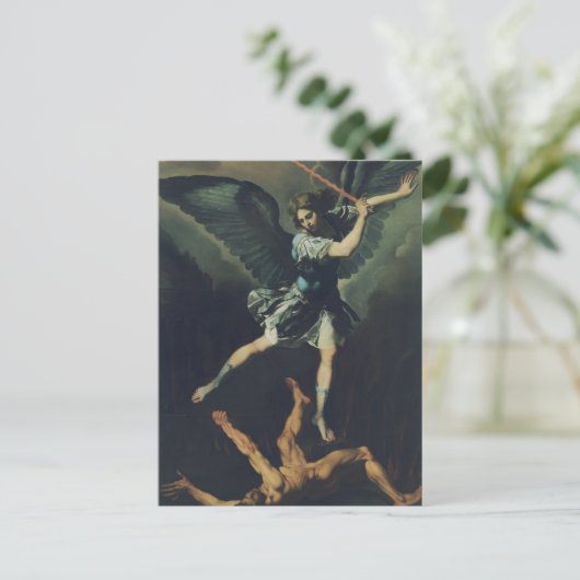 Heiliger Erzengel Michael besiegt den Teufel Postkarte (Stehend Vorderseite)