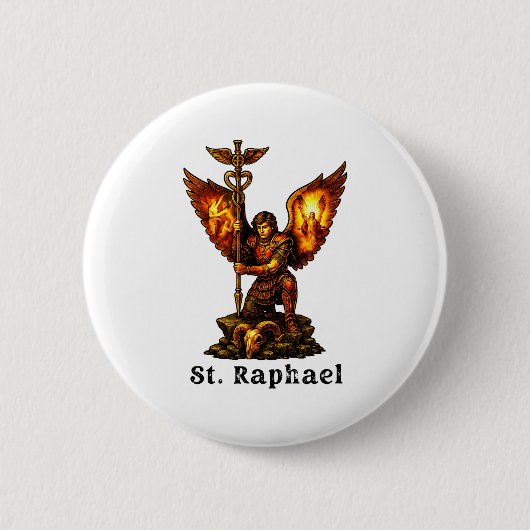 Heiliger Erzengel Raphael Christliche Kunst Glaube Button (Vorderseite)