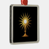Heiliger Eucharist in der goldenen Monstrance Silbernes Ornament (Rechts)