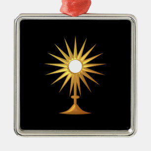 Heiliger Eucharist in der goldenen Monstrance Silbernes Ornament