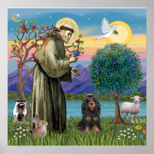 Heiliger Franziskus & Schwarz-Tan-Cocker-Spaniel Poster (Vorne)