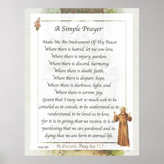 Heiliger Franziskus von Assisi EIN EINFACHES GEBET Poster Zazzle Heiliger Franziskus von Assisi EIN EINFACHES GEBET Poster Zazzle