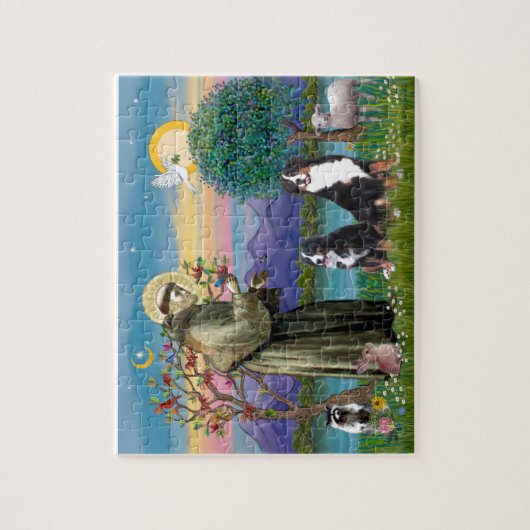 Heiliger Franziskus - Zwei Berner Sennenhunde Puzzle (Vertikal)