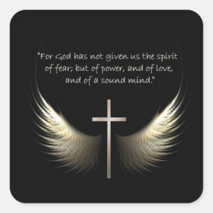 Heiliger Geist Flügel mit Kreuz-und Schrifts-Vers Quadratischer Aufkleber