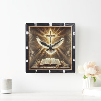 Heiliger Geist-Kreuz-Taubenbibel Quadratische Wanduhr