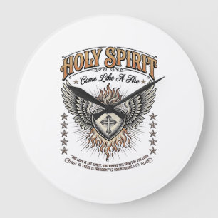 Heiliger Geist Vintage Gravur Flügel Herz Shirt_1 Große Wanduhr