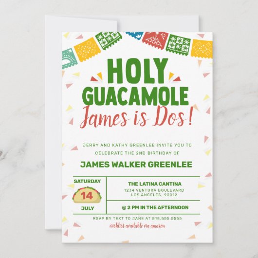 Heiliger Guacamole 2. Geburtstag Fiesta Einladung (Vorderseite)