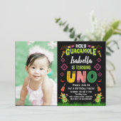 Heiliger Guacamole Fiesta avocado 1. Geburtstag Fo Einladung (Stehend Vorderseite)