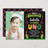 Heiliger Guacamole Fiesta avocado 1. Geburtstag Fo Einladung (Vorne/Hinten)