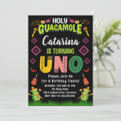 Heiliger Guacamole Fiesta avocado 1. Geburtstag Un Einladung (Stehend Vorderseite)