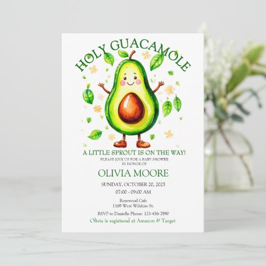 Heiliger Guacamole Fiesta Thema Junge oder Mädchen Einladung (Stehend Vorderseite)