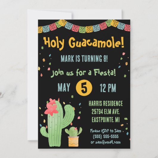 Heiliger Guacamole! Mexikanische Fiesta-Geburtstag Einladung (Vorderseite)