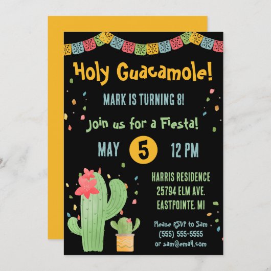 Heiliger Guacamole! Mexikanische Fiesta-Geburtstag Einladung (Vorne/Hinten)