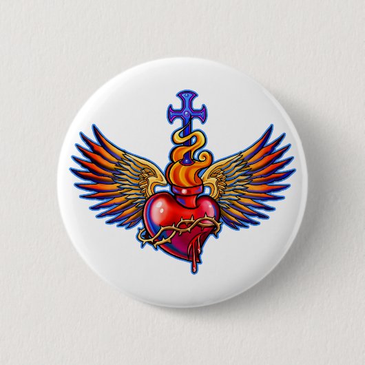 Heiliger Herz-Engels-Flügel-Entwurf Button (Vorderseite)