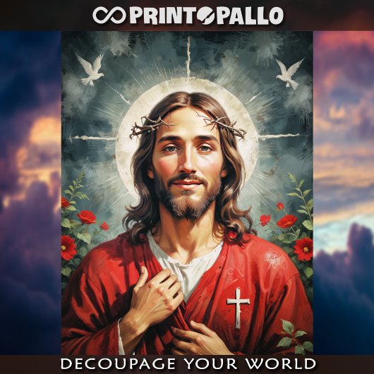 Heiliger Jesus Christus mit Blume Seidenpapier