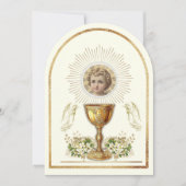 Heiliger Kommunion Kind Jesus floral Einladung (Vorderseite)