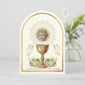 Heiliger Kommunion Kind Jesus floral Einladung (Stehend Vorderseite)