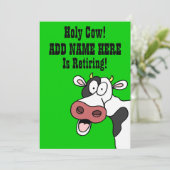 Heiliger Kuh-Cartoon-Ruhestand lädt ein Einladung (Stehend Vorderseite)