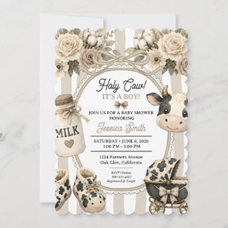 Heiliger Kuh Junge Baby Shower Boho Floral Wasserf Einladung