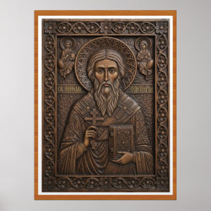 Heiliger Nikolaus, neue orthodoxe Holzbuchstaben d Poster
