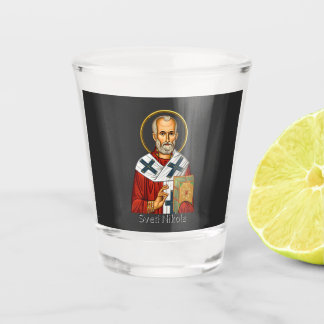 Heiliger Nikolaus orthodox serbisches Buchstaben-I Schnapsglas