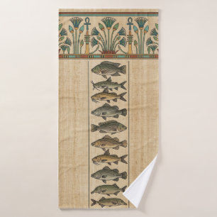 Heiliger Nilfisch & Lotus Altägyptisch Badehandtuch