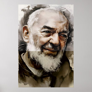 Heiliger Padre Pio Aquarell Katholisches Porträt Poster