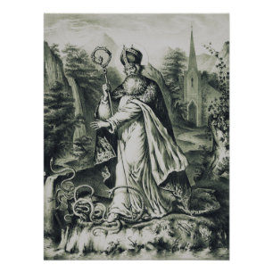 Heiliger Patrick vertreibt Schlangen Vintage-Stich Poster
