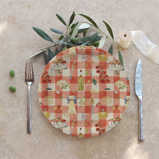 Heiliger Ravioli Gingham-Muster | Little Meatball Pappteller