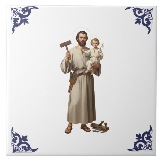 Heiliger St. Josef & Jesuskind religiös Fliese (Vorderseite)