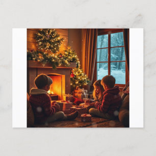 Heiliger Weihnachtsabend am Kamin Feiertagspostkarte