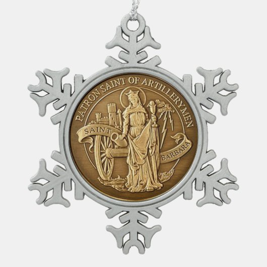 HEILIGES BARBARA SCHNEEFLOCKEN Zinn-Ornament (Vorderseite)