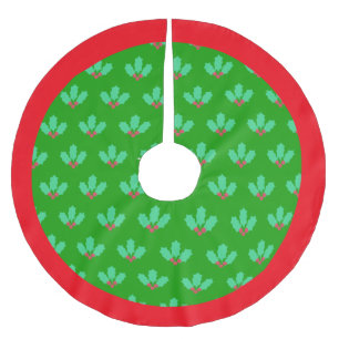 Heiliges Beerenmuster auf Grün Polyester Weihnachtsbaumdecke