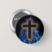 HEILIGES BLAUES FEUER-KREUZ! CHRISTLICHER BUTTON (Vorne & Hinten)