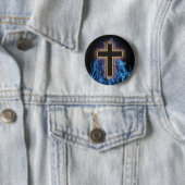 HEILIGES BLAUES FEUER-KREUZ! CHRISTLICHER BUTTON (Beispiel)