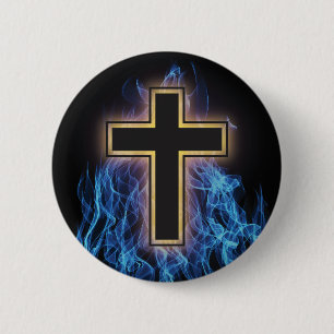 HEILIGES BLAUES FEUERKREUZ! CHRISTLICHE SPIRITUELL BUTTON