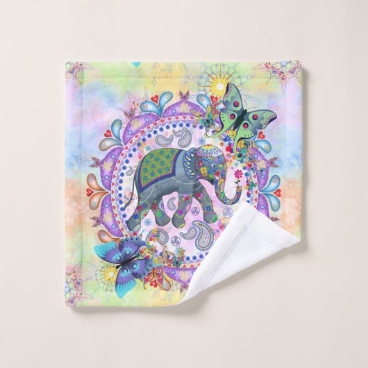 Heiliges Elefantenmuster Badhandtuch Set (Waschlappen)