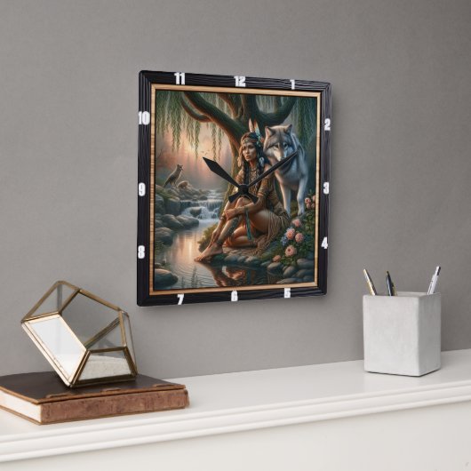 Heiliges Feuer der Eingeborenen: Geisterruhige Ste Quadratische Wanduhr (Büro)