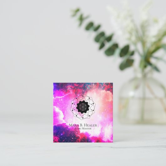 * Heiliges Geometrie-Nebelfleck-Universum-Rosa Quadratische Visitenkarte (Stehend Vorderseite)