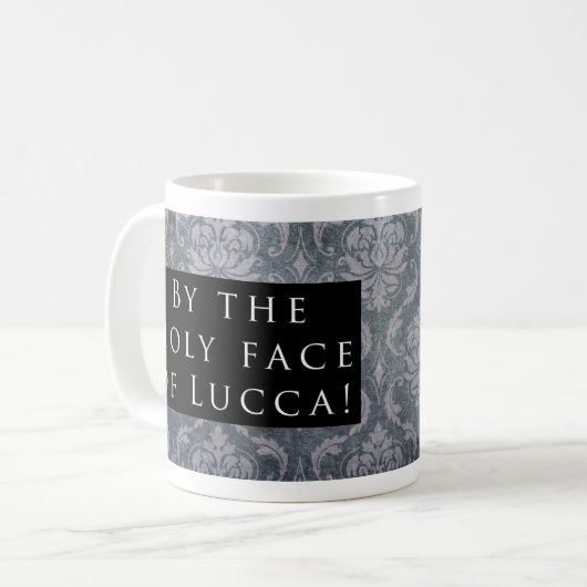 Heiliges Gesicht von Lucca! Muster-Schwarzes Kaffeetasse (Vorderseite Links)